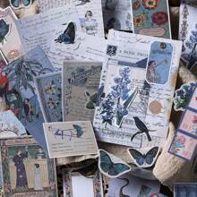 200 piezas/bolsa Pegatinas para scrapbooking con estilo de plantas retro, papel decorativo DIY - Una pieza al azar - Ver 2