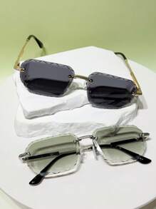 1 pieza Gafas sin marco de estilo retro geométrico bohemio, de moda y versátil para conducir, fiestas, acampar, la playa, adecuado para varias ocasiones, elegante estilo occidental Y2K para vacaciones de verano en la playa, al aire libre, viajes