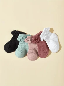 5/6 Pairs Girls Lace Socks, Anti-Slip Mid-Calf Socks For Spring/Summer - Multicolor - View 4
