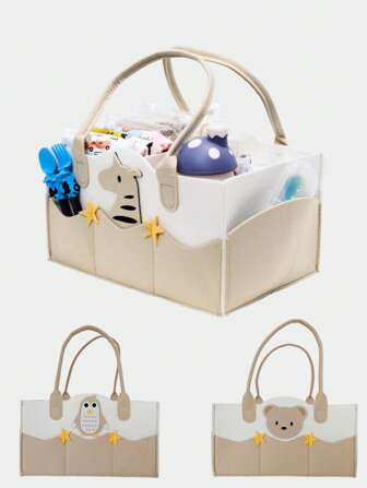 1 件毛毡加厚尿布收纳袋妈咪包容量大，多个空间可放置婴儿用品，便携式旅行收纳袋，多种图案可供选择，可容纳奶瓶、尿布、奶粉盒、玩具、帽子、奶嘴、米糊瓶等多种婴儿用品