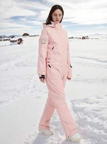 1 件粉色女式连体滑雪服，带拉链口袋和拉链通风口，女式滑雪运动连体衣，适合户外活动，冬季运动滑雪装备，加固结构，功能性滑雪设备，耐用雪具，滑雪服女式滑雪服 - 粉色 - 查看 3