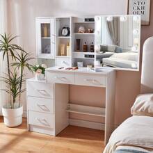 US Vanity Set With Lighted Mirror 10LED Bulbs Makeup Dressing Table Dresser Desk