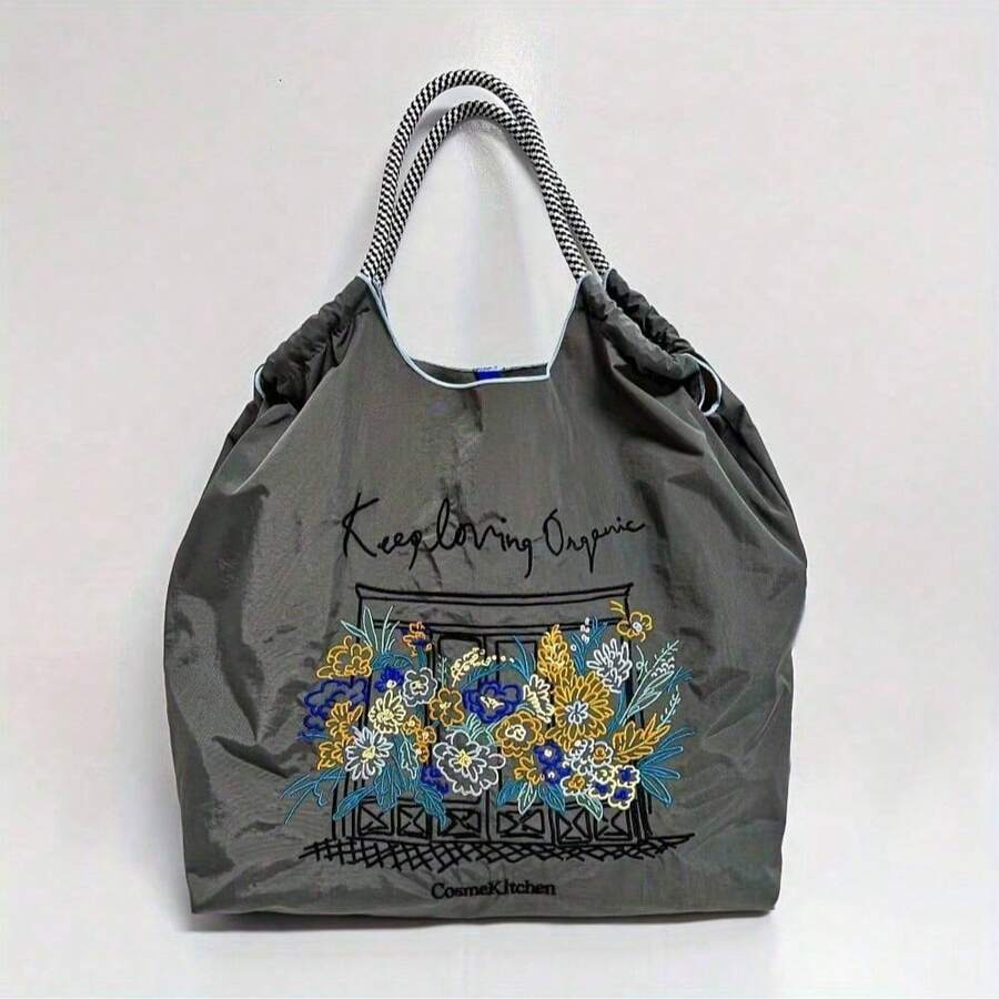 新款时尚简约刺绣手提包，时尚尼龙手提包单肩斜挎包，适合女士 - 彩色 - 查看 1