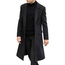 Men's Casual Trench Coat Slim Fit Notched Collar Long Jacket Overcoat Single Breasted Pea Coat Wih Pockets - màu đen - Xem 1