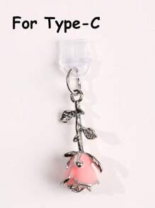 1 pezzo Tappo antipolvere con fiore di rosa 3D multicolore, accessorio pendente in metallo lega di stile retrò romantico di alta moda Y2K, ornamento trasparente in silicone per telefono, auricolare, tablet, Kindle, regalo ideale per San Valentino, per coppie e migliori amici, impermeabile e anti-polvere per porta di ricarica, compatibile con Lightning/Type-C, protegge saldamente la porta di ricarica