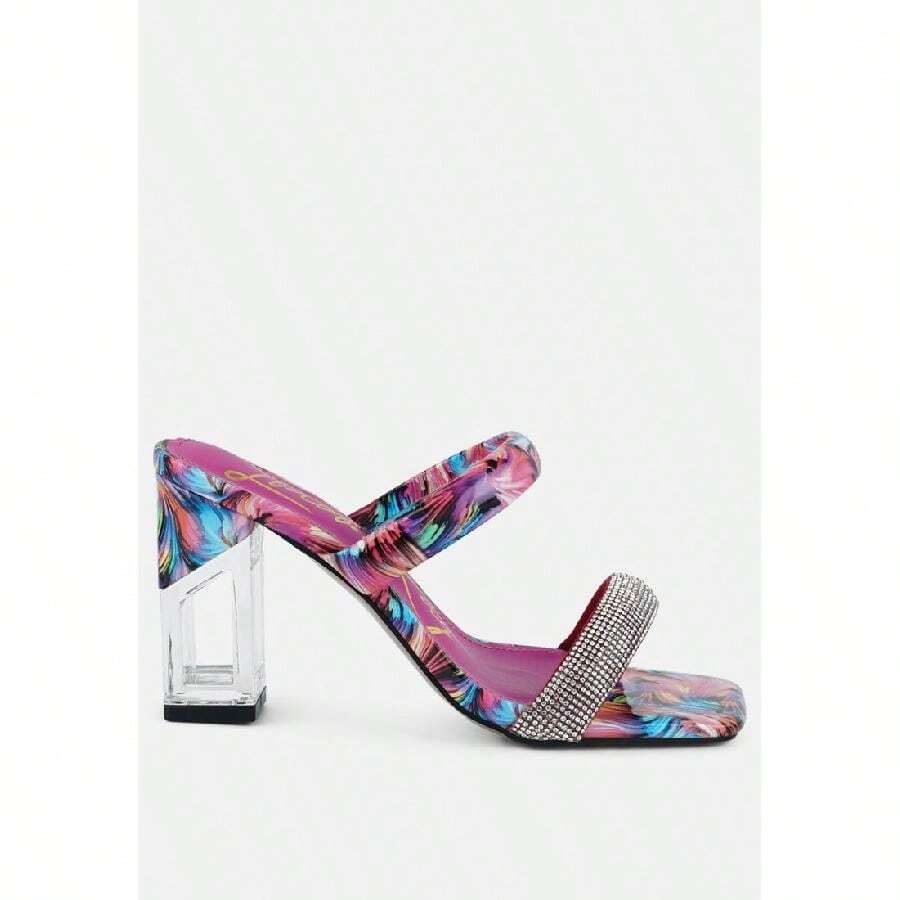 Krypton Marble Print Clear Block Heel Sandals