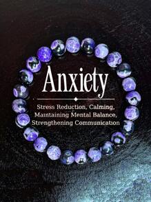 1 件/波西米亚复古火玛瑙紫色手链串珠弹性手链男女日常佩戴抗焦虑珠宝礼物 - 紫色 - 查看 8