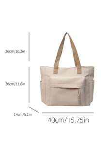 1pc Beige Nylon Casual Tote Bag, Minimalist Design Lightweight Large Capacity Women Shoulder Bag, Suitable For School And University, Multi-Pocket Canvas Handbag, Artistic Style School Bag & Bookbag For Women Or Students, Perfect For Books, Shopping, Back To School And More, Tote Bags For School,College Essentials