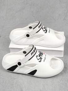 2025 新款时尚男士一脚蹬凉鞋夏季休闲拖鞋情侣装厚底沙滩人字拖防滑软底驾车鞋 - 白色 - 查看 1