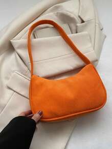 1pc Solid Color Corduroy Zipper Crossbody Bag, Perfect Accessory For Women's Autumn Outfits, Ideal For Valentine's Day - Orange - View 4