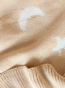 1pc Baby Pure Cotton Wavy Ruffle Blanket With Moon & Star Pattern, Delicate Jacquard Weave, Suitable For All Seasons