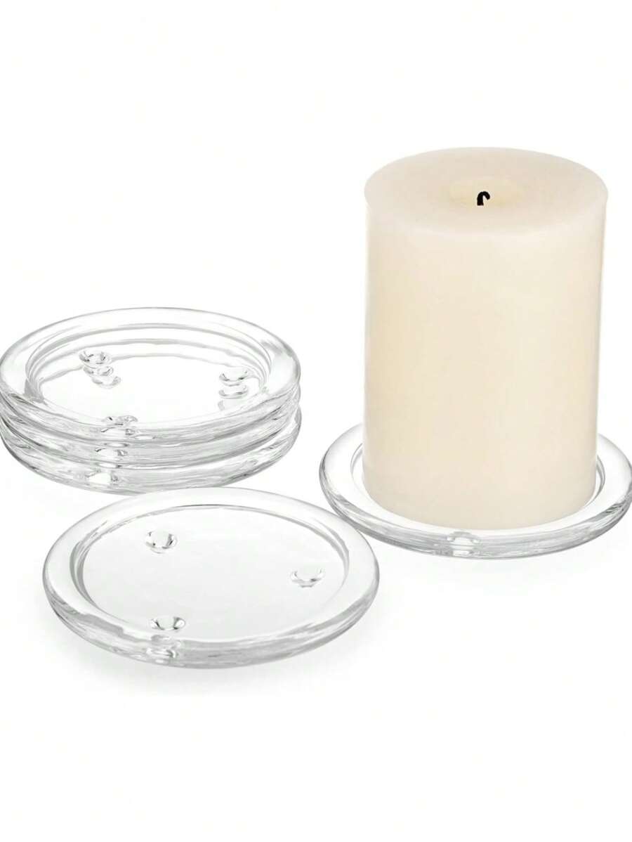 Platos de vidrio transparente para velas, bandeja redonda decorativa sostenedora de velas, platos para velas, posavasos de vidrio, centro de mesa para decoración del hogar, regalos para cumpleaños, graduación y bodas - Multicolor - Ver 1