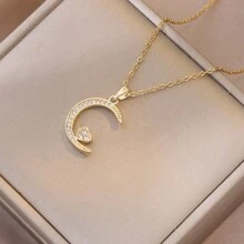 1 Peça Colar Elegante com Pingente de Lua e Coração de Strass, Corrente de Clavícula Única e Delicada, Acessório da Moda para Mulheres