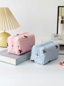 Fresh And Simple Series, New Embroidered Bow Quilted Storage Bag, Cute Ladies Cosmetic Bag, Used For Cosmetics, Headphones, Data Cables, Change, Stationery Storage, Suitable For Students And College Students Cosmetics Items Storage Belongings, Travel Shopping And Business Trips, The First Choice For Holiday Gifts