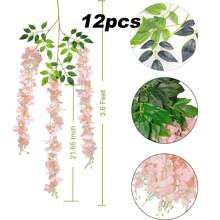 12pcs Artificial Wisteria Flowers 3.6 Feet Artificial Fake Wisteria Vine Hanging Garland Silk Flowers String Garland Artificial Wisteria Vines Rattan Silk Flower String Wedding Party Wall Decorations