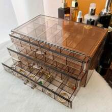 1pc 3-Layer 72-Grid Large-Capacity Ring Earrings Necklace Jewelry Storage Box - 透明的 - 查看 7