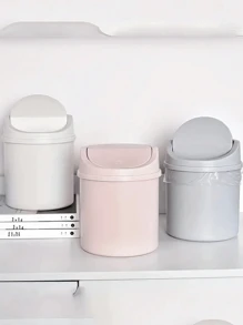 1 件迷你垃圾桶，带盖小型垃圾桶，桌面垃圾桶，塑料桌面废纸篓，旋转顶部设计，防止气味泄漏，用于存放桌上的果皮和纸屑以保持整洁，适用于浴室、家庭办公桌装饰、茶几、办公室、客厅、书房返校 - 彩色 - 查看 5