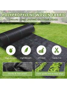 2m X 15m Control Membrane Garden Barrier Fabric Heavy Duty For Landscaping Driveway Gravel Artificial Grass Lawn Underlay Gadern Patios Garden Flower Beds, Black Woven Ground Cover - Black - View 6