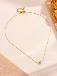 1 件优雅的 6 爪锆石吊坠项链，适合女士，配有精致礼品盒（随机黑色或灰色海绵衬里） - 金色 - 查看 2