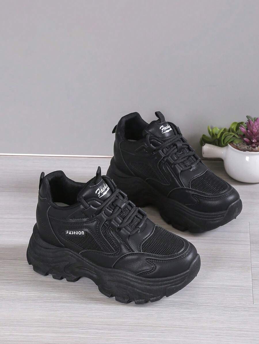 8cm Women's Chunky Chunky Sneakers, New Platform Wedge Heel Breathable Anti-Slip Black Casual Shoes, White Sports Shoes