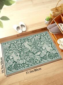 1 Piece Rectangle Faux Cashmere Carpet With Flower Bunny Print. Green Area Rugs For Living Room, Soft Carpet For Bedroom, Home Decoration, Soft And Fluffy Rug For Bed Room, Delicate To The Touch, Non-Slip Washable And Foldable Area Rug. It Can Be Used In Living Room, Bedroom, Doormat, Home Decoration, Suitable For Different Seasons Of Spring, Summer, Autumn And Winter.