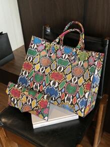 Fashionable Snake Skin Pattern All-Season Travel & Shopping Tote Bag, Extra Large Handbag - Multicolor - View 6
