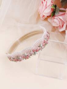 3pcs Set Soft Pink Rose Ditsy Floral & Butterfly Decor Baby Girl Headband