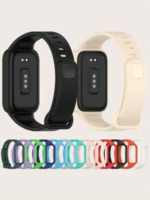 1pc Plain Color One-Piece Fully Framed Screw Silicone Watch Strap Compatible With Xiaomi Smart Band 9 Active - Mi Smart Band 9 Active - View 2