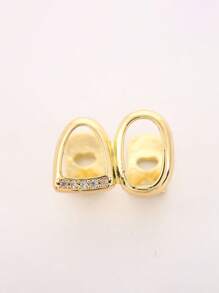 1pc Hollow Full Zirconia Gold-Tone Teeth Grillz, Fashionable Hip-Hop Dental Jewelry Accessory For Daily Wear, Unisex