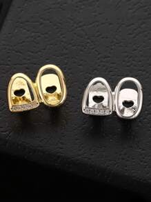 1pc Hollow Full Zirconia Gold-Tone Teeth Grillz, Fashionable Hip-Hop Dental Jewelry Accessory For Daily Wear, Unisex