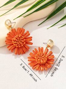 1 Pair Elegant & Romantic Raffia Flower Drop Earrings, Chic Daily And Vacation Accessory For Women