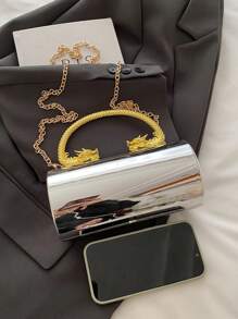 1 件时尚银色亚克力金属外观手提包，带龙头和龙鳞手柄，斜挎包非常适合晚会、婚礼、派对、俱乐部，是情人节或生日礼物的理想选择 - 銀色 - 查看 7