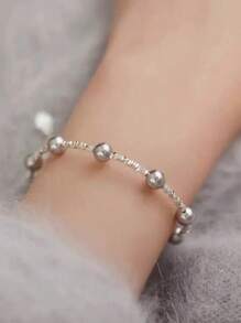 1pc Luxury Minimalist S925 Sterling Silver Star & Faux Pearl Beaded Bracelet, Suitable For Women Daily Wear/Gift, 3.6g
