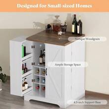 Merluxy 61" Farmhouse Bar Cabinet With 9 Wine Racks, Folding Liquor Storage, Expandable Coffee Bar Station With Drawer, Rustic White Mini Bar For Kitchen & Dining Room