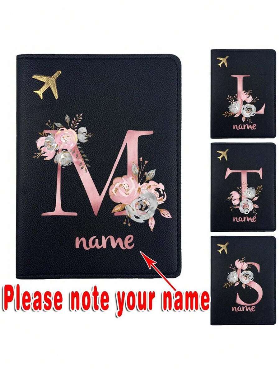 Custom Name Initial Passport Holder Stylish Personalized Faux Leather Passport Cover Texture Design For Travel School Lightweight Foldable Travel Accessories Ideal Gift - Multicolor - View 1