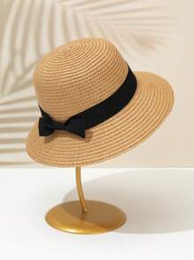 1 件女童卡其色蝴蝶装饰甜美休闲卡其色软边太阳帽，适合户外、海滩、度假、防晒、日常装、婚礼、儿童礼物 - 卡其色 - 查看 8