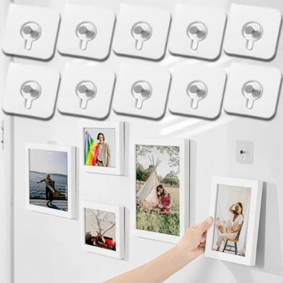 20pcs No Drill Wall Hanging Hooks, Sturdy Invisible Plastic Clips For Hanging Photos And Frames, Suitable For Home & Exhibition Decor Gifts Birthday Graduation