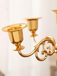 1 Set European Style Metallic Die-Cast Zinc Alloy 5-Head Candle Holder Decor, Luxury Gold Color, Suitable For Restaurants, Hotels, Bars, Living Rooms, Dining Tables, Romantic Atmosphere, Holidays, Weddings, Anniversaries, Corporate Events, Churches