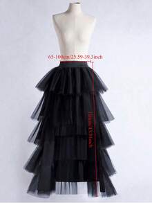 Women's High Low Tutu Skirts Sweet Elastic Waist Tulle Layered Ruffles Princess Petticoat Mesh Long Tiered Skirt For Prom Party Halloween - Multicolor - View 2