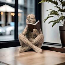 1 Piece Abstract Letter Reading Figurine - Unique "Reader" Statue, Reading Character Home Decoration, Suitable For Bedroom, Desk, Office Display, Holiday Gift For Friends. - Yellow Seated Letter Person - View 6