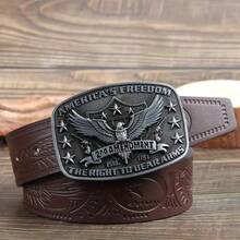 3.7cm Wide Western Style Eagle Star Pattern Cowboy Belt Buckle, Smooth Buckle Design With Punched Round Holes, Suitable For Men And Women - Multicolor - View 19