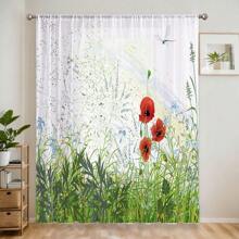 1 szt., styl pasterski - zwiewna zasłona, wzór kwiatowy - łąka - ważka, światło - zmiękczające, prywatność - ochrona, drążek - kieszonkowy design, przystosowanie do każdej pory roku, uniwersalny wystrój domu, kompozycja poliestrowa, dodanie naturalnego rustykalnego uroku do sypialni, salonu, pomieszczeń do nauki.