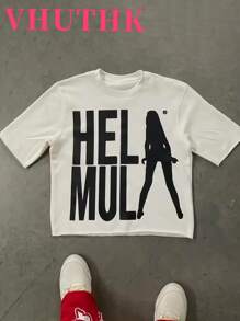 VHUTHK (220 Cotton T-Shirt) Men's Summer Round Neck Short Sleeve Casual Cotton Printed With  Print  Y2k  Style - 白色 - 查看 1