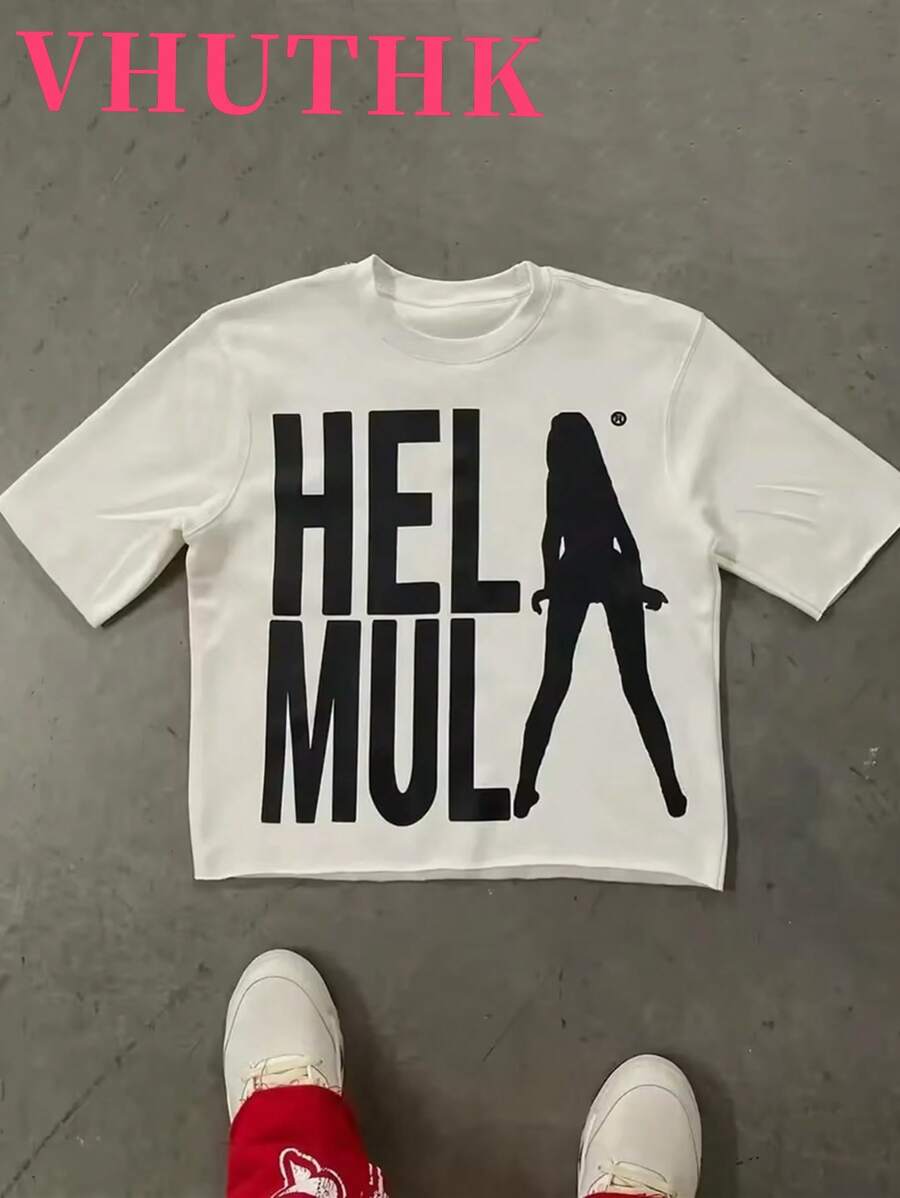 VHUTHK (220 Cotton T-Shirt) Men's Summer Round Neck Short Sleeve Casual Cotton Printed With  Print  Y2k  Style - 白色 - 查看 1