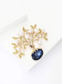 Fashionable Rhinestone Faux Pearl Fortune Tree Brooch For Women Plant Brooch Dress Suit Pin Accessories Party Banquet Gift