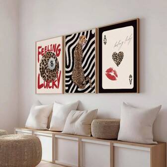 1/3 件豹纹印花帆布画别致奢华墙面艺术幸运 8 球猎豹海报学院风复古女生宿舍公寓装饰礼物送给她无框