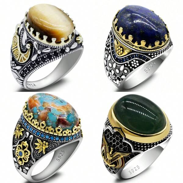 1pc S925 Sterling Silver Natural Agate Onyx Stone Curved & Elegant Gemstone Ring, Jewelry Anniversary Gift