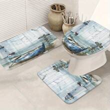 1/3pcs Nautical Coast Bathroom Set, Ocean Beach Lighthouse Shower Curtain Set With 12 Hooks, Non-Slip Carpet, Toilet U-Shaped Mat, Toilet Lid Cover Mat, Bathroom Accessories Home Bathroom Decor - 3pcs - View 7