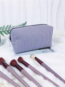 1pc Personalized Embroidered Tulle Striped Makeup Bag With Name/Initial, Waterproof Travel Cosmetic Pouch, Cute Zipper Storage Bag, Gifts For Couples, Daughter, Mom, Best Friend, Couple - Multicolor - View 13