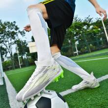 Cleats Football/Soccer Shoes For Men & Women, Outdoor Sports Trainers With TF Spikes, Suitable For Artificial Turf & Natural Grass, Anti-Slip Wear-Resistant Comfortable Leather Shoes, Purple/Black/White/Moonlight, High-Top Youth World Cup, Best Offer, Lowest Price - White - View 5